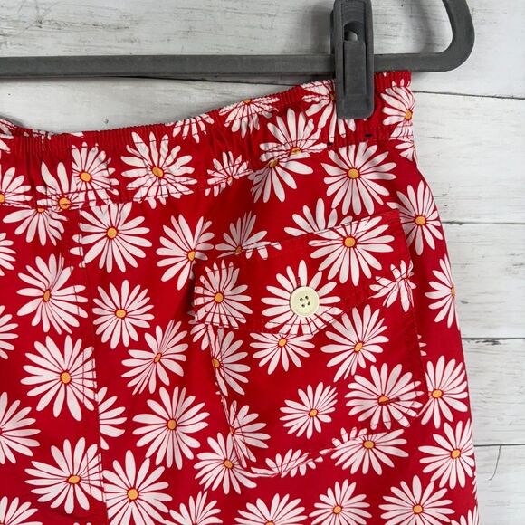 Mens J. Crew Factory Flex Swimwear Red Daisy Swim Trunks - Picture 3 of 4